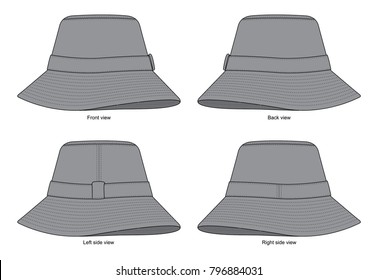 Set Blank Gray Bucket Hat Vector For Template.