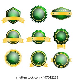 set of blank green badge label vector illustration