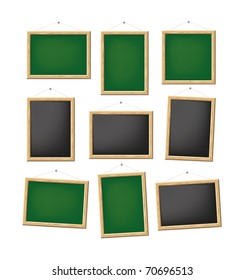 A set of blank green and black boards