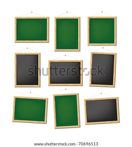 A set of blank green and black boards