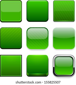 Set of blank green square buttons for website or app. Vector eps10.