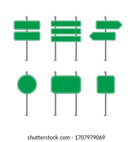 Set of Blank Green Street Sign Illustration Design, Empty Green Traffic Road Template Vector