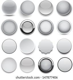 Set of blank grey round buttons for website or app. Vector eps10.