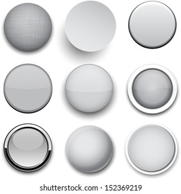 Set of blank grey round buttons for website or app. Vector eps10.