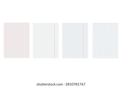 Set of Blank Grid and Lined Notebook Paper Vector Templates for Education