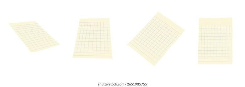 Conjunto de páginas em branco do bloco de notas da grade. Esboço vetorial do caderno com mola na arte da linha. Ilustração desenhada à mão. Para notas, memorização, checklists, scrapbook, escritório ou tema da escola.