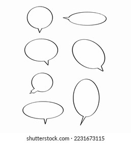 establezca burbujas de voz dibujadas a mano en blanco. ilustración de diseño vectorial