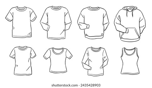 Set of blank hand-drawn shirts