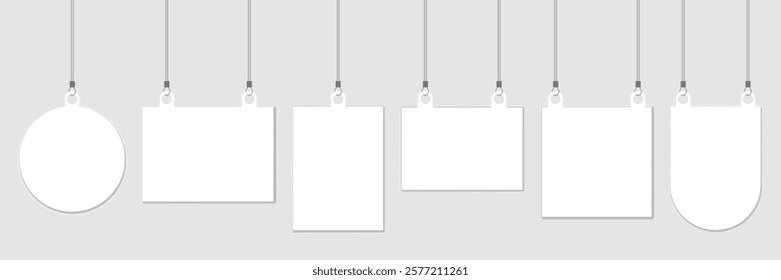 Set of blank hanging poster on a gray background