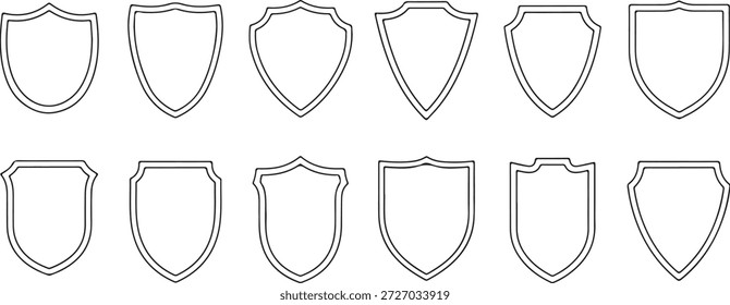 Satz leerer heraldischer Schild-Umrisssymbole mit Doppelstrichrahmen