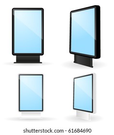 Set of blank illuminated exterior advertising billboards