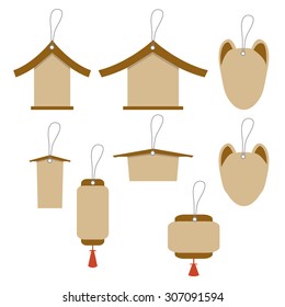 Set of blank japanese vintage frames, tags and labels, isolated vectors illustration.