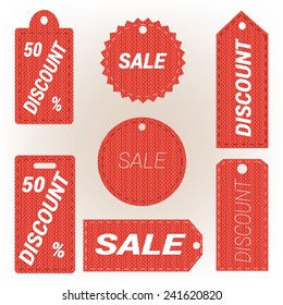 Set of blank knitted tags and labels. Sale is coming. Winter sale.