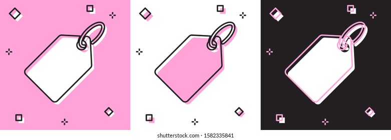 Set Blank label template price tag icon isolated on pink and white, black background. Empty shopping discount sticker. Template discount banner.  Vector Illustration