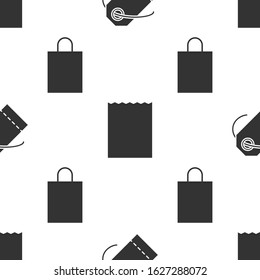 Set Blank label template price tag, Paper shopping bag and Paper shopping bag on seamless pattern. Vector