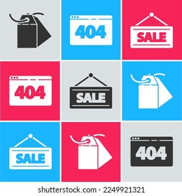 Establecer la etiqueta en blanco, etiqueta de precio, página con un error de 404 y signo de colgar con el icono Venta. Vector