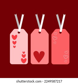 Set of blank labels, gift tag for a present with love decorates and hearts. Vector illustration