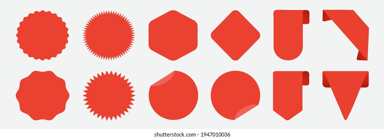 Set of blank labels in red isolated on white background. Ribbon set. Sticker set. Vector illustration.