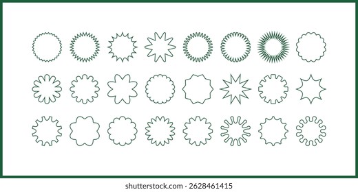 Set of blank line starburst badges and outlined labels designed for retail pricing, marketing sales tags, promotional discounts and printable product packaging
