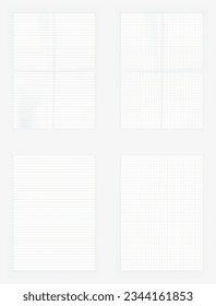 Set of blank lined and squared paper sheets. Vector illustration for your design.