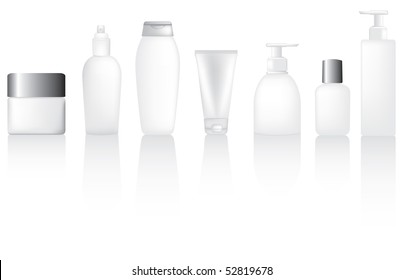 Set of blank lotion, moisturiser and make up type bottles