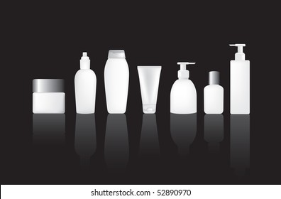 Set of blank lotion, moisturiser and make up type bottles