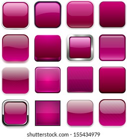 Set of blank magenta square buttons for website or app. Vector eps10.