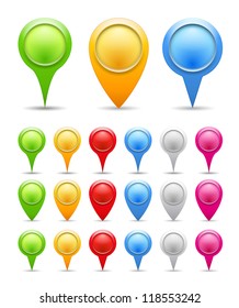Set of blank map pins, vector eps10 illustration