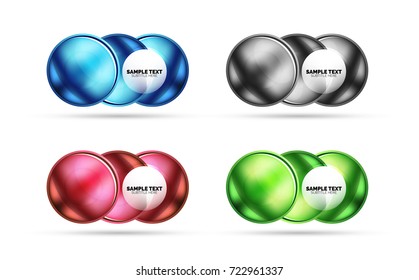 Conjunto de círculos de esfera brillante de vidrio mate en blanco, iconos minimalistas realistas