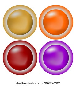 A set of blank metallic buttons in warm colors  - yellow, gold, orange, red, purple
