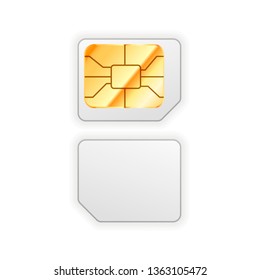 Set of blank micro sim card for phone with golden glossy chip from both sides isolated on white