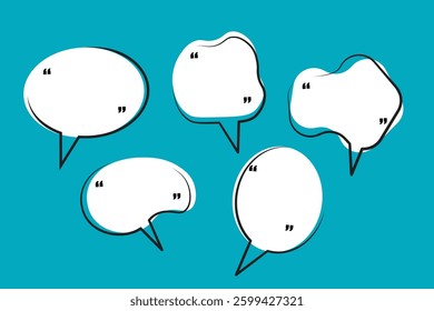 A set of blank minimalistic speech bubbles with quotation mark.  For presentations, comics, and creative designs, vector illustration
