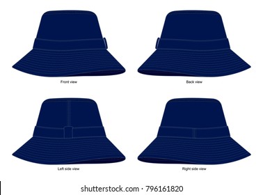 Set Blank Navy Bucket Hat Vector For Template.