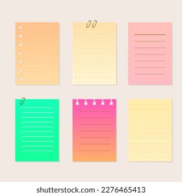 Set Of Blank Note Paper Sheets For School Or Office Cartoon Different Colors Flat Vector Design