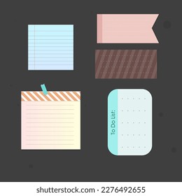 Set Of Blank Note Paper Sheets For School Or Office Cartoon Different Blue White Brown Green Pink Colors , Square , Flag , Rectangular And Different Shapes Flat Vector Design