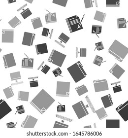 Set Blank notebook and pen, Computer monitor with keyboard, Document folder and File document on seamless pattern. Vector