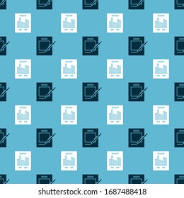 Set Blank notebook and pen and Document with graph chart on seamless pattern. Vector