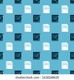 Set Blank notebook and pen and File document on seamless pattern. Vector