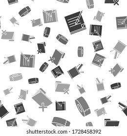 Set Blank notebook and pen, Scotch, Pencil case stationery and Delete folder on seamless pattern. Vector
