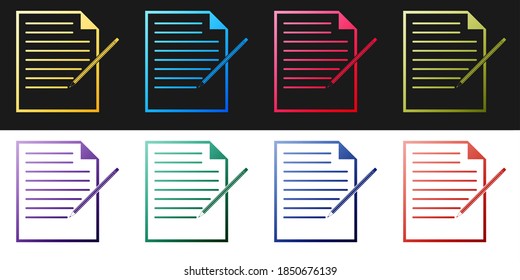 Set Blank notebook and pencil with eraser icon isolated on black and white background. Paper and pencil. Vector.