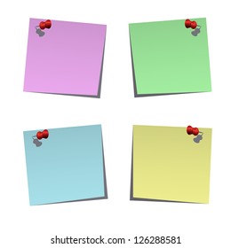 Set of blank notes with push pins, vector illustration