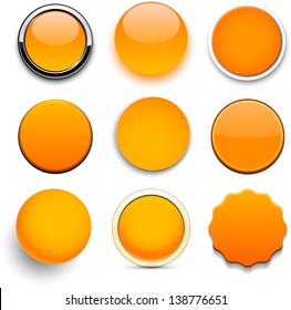 Set of blank orange round buttons for website or app. Vector eps10.