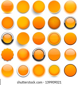 Set of blank orange round buttons for website or app. Vector eps10.