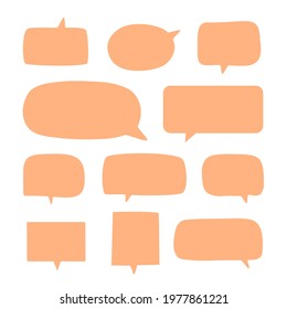 set of blank orange speech bubble in flat design, cute sticker for chat symbol, talk, dialog word, short message, label or tag