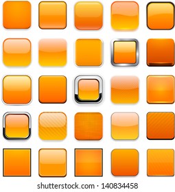 Set of blank orange square buttons for website or app. Vector eps10.