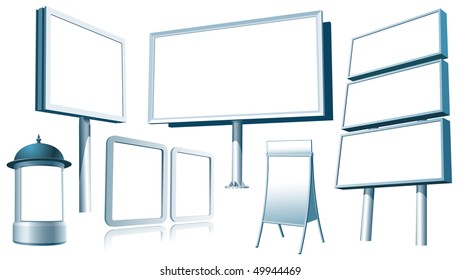 Set of blank outdoor advertising constructions. Vector.