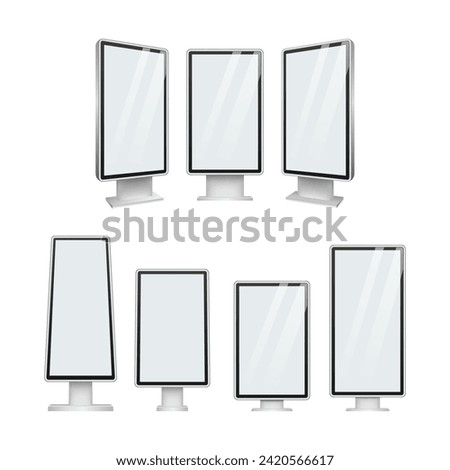 Set of blank outdoor advertising lightbox, street advertising light display mockup. Light box, citylight, billboard template on white background.