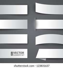 Set of blank paper banners with shadows on gray background. RGB EPS 10 vector illustration