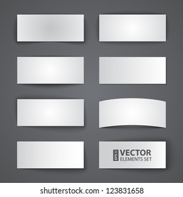 Set of blank paper banners with shadows on gray background. RGB EPS 10 vector illustration