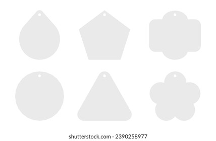 Set of Blank Paper Hanging Tags, Isolated on White Background. Vector Illustration